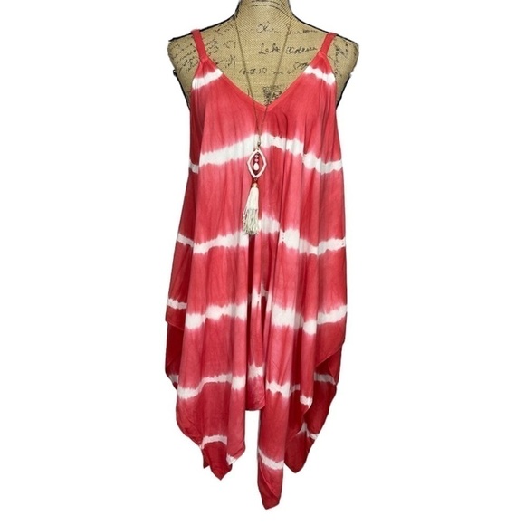 BOUTIQUE Tie Dye Hot Pink Boho Asymmetrical Tunic - Picture 2 of 8